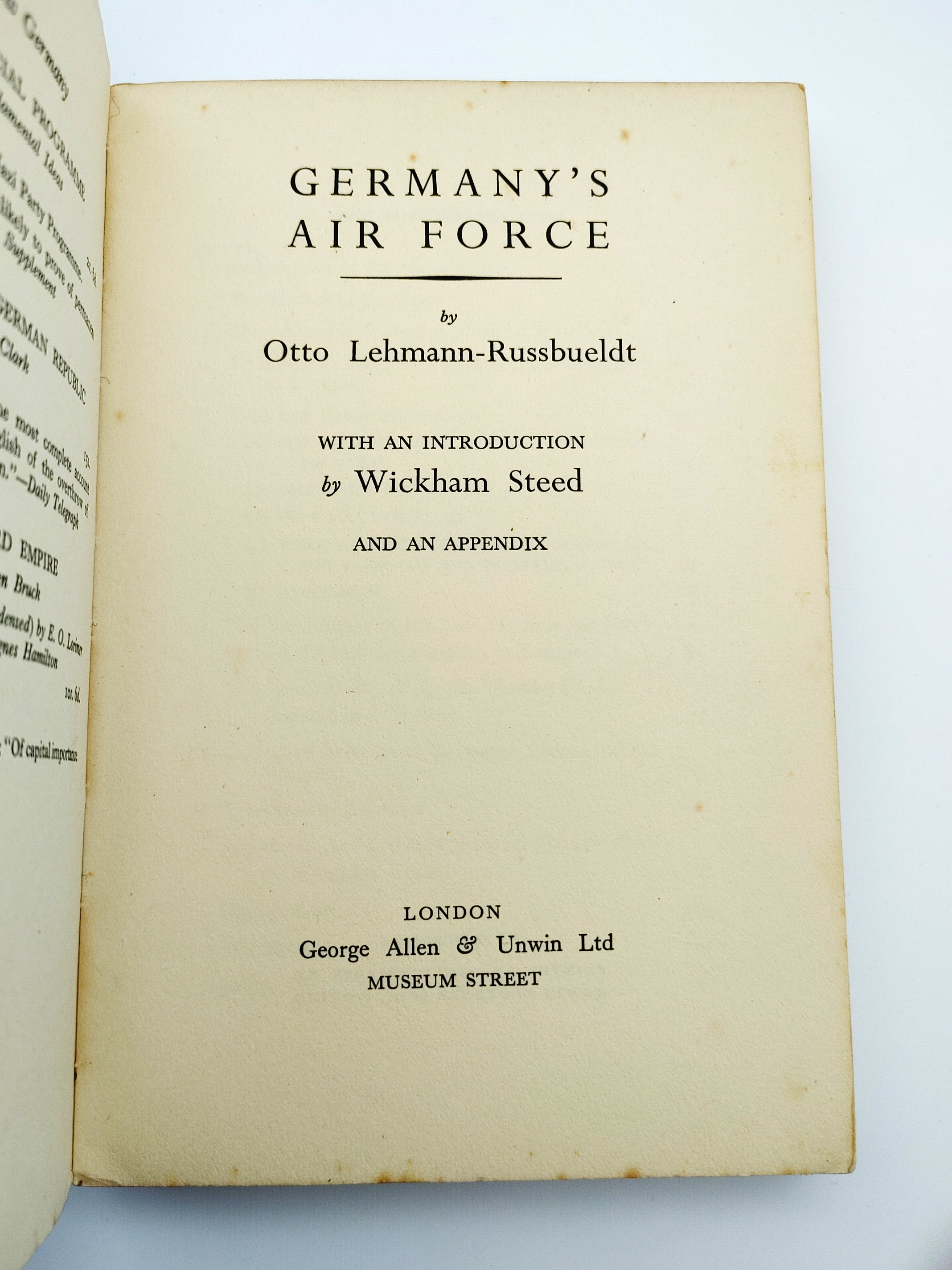 Title page from the first edition of Lehmann-Russbueldt's Germany's Air Force (1935)