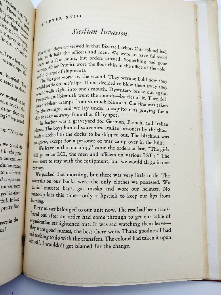 Text page describing the Sicilian Invasion from the first edition of Theresa Archard's G.I. Nightingale (1945)