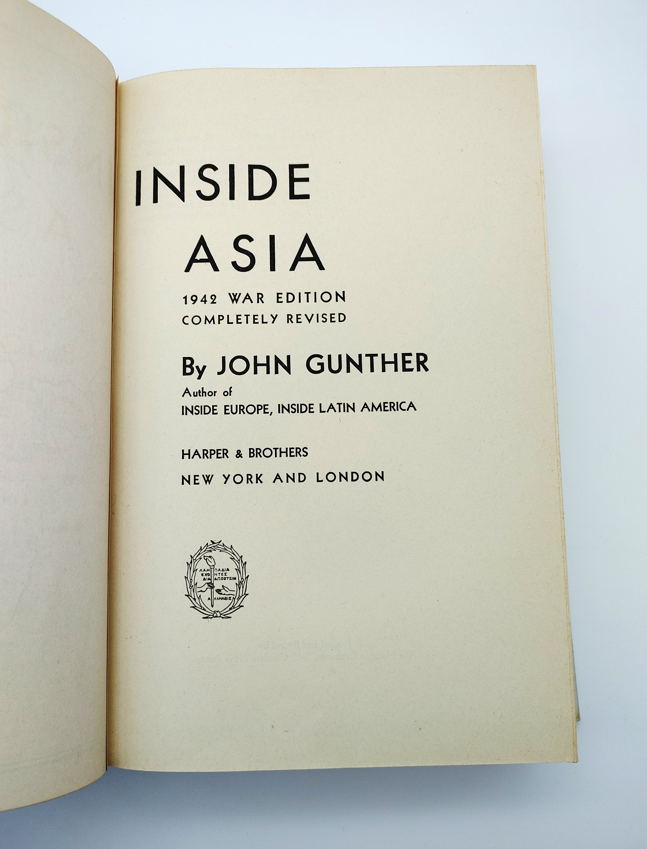 Title page of the war edition of John Gunther's Inside Asia (1942)