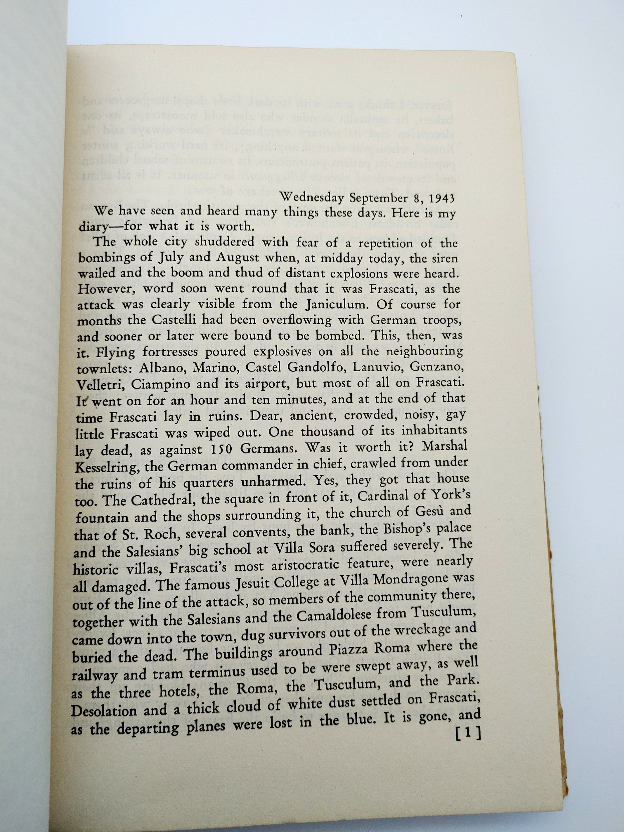 Text page on the outbreak of war in Italy from Jane Scrivener's Inside Rome with the Germans (1945)