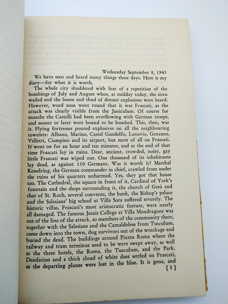 Text page on the outbreak of war in Italy from Jane Scrivener's Inside Rome with the Germans (1945)