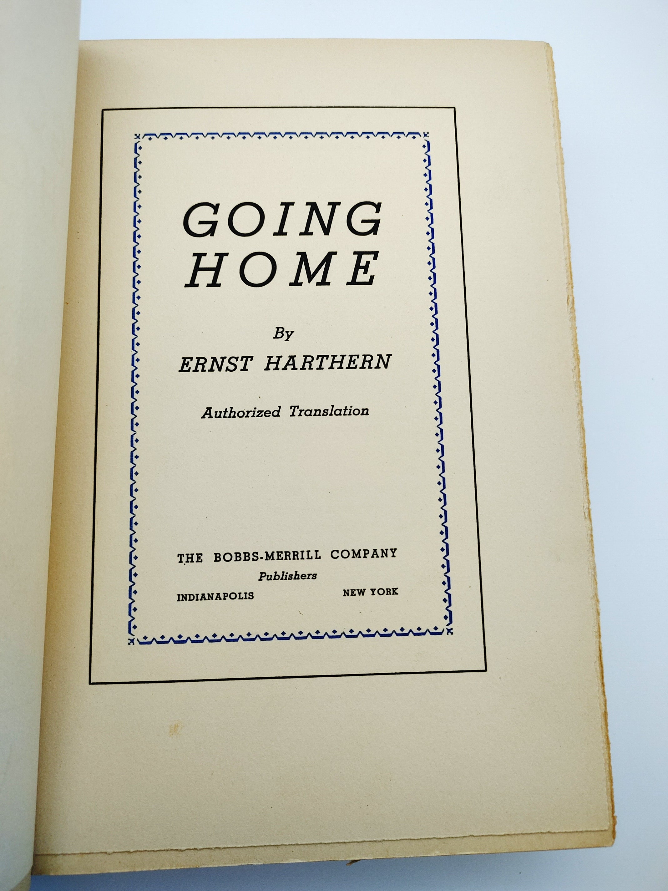 Title page from the first edition of Harthern's Going Home (1938)