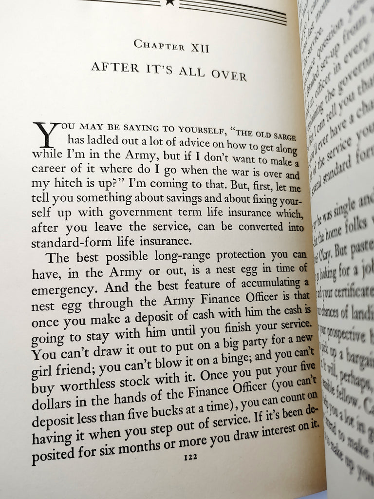 Text page on demobilization and post-war career options from the first edition of Old Sarge's How to Get Along in the Army (1942)
