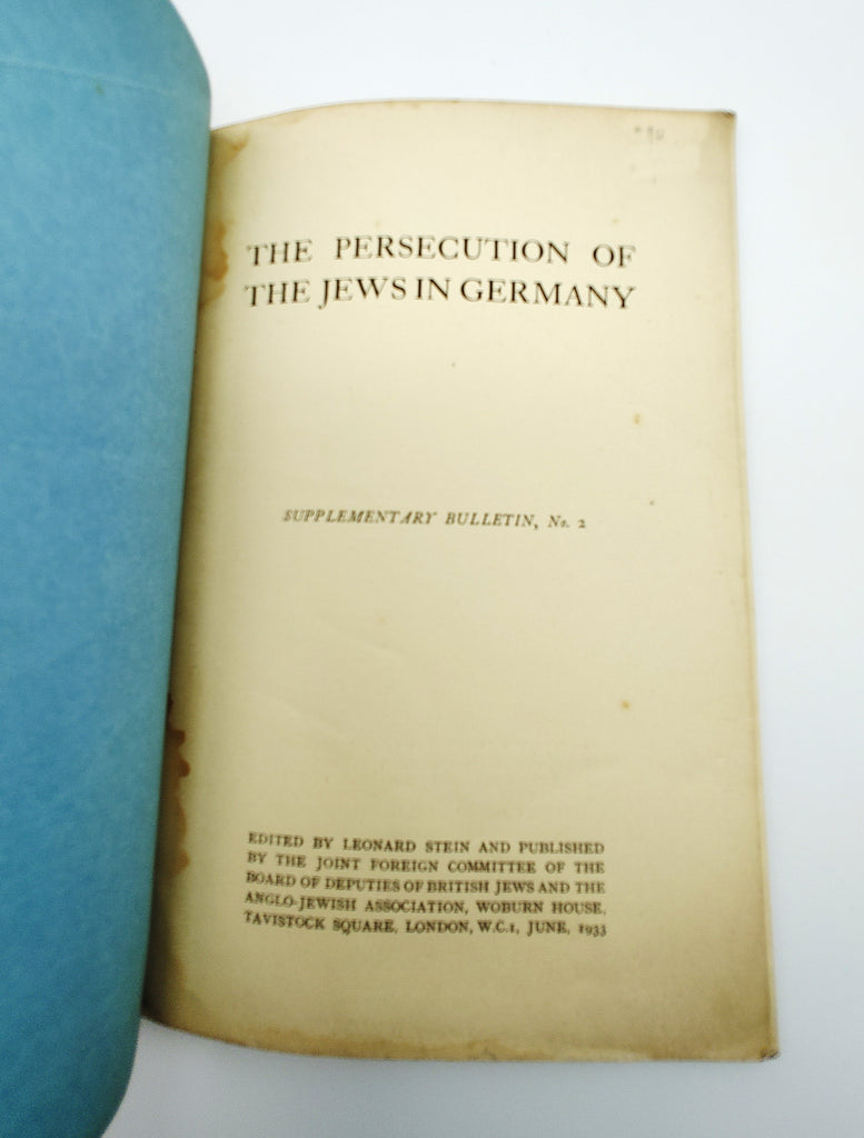 Title page of Leonard Stein's The Persecution of the Jews in Germany: Supplementary Bulletin No. 2 (1933)