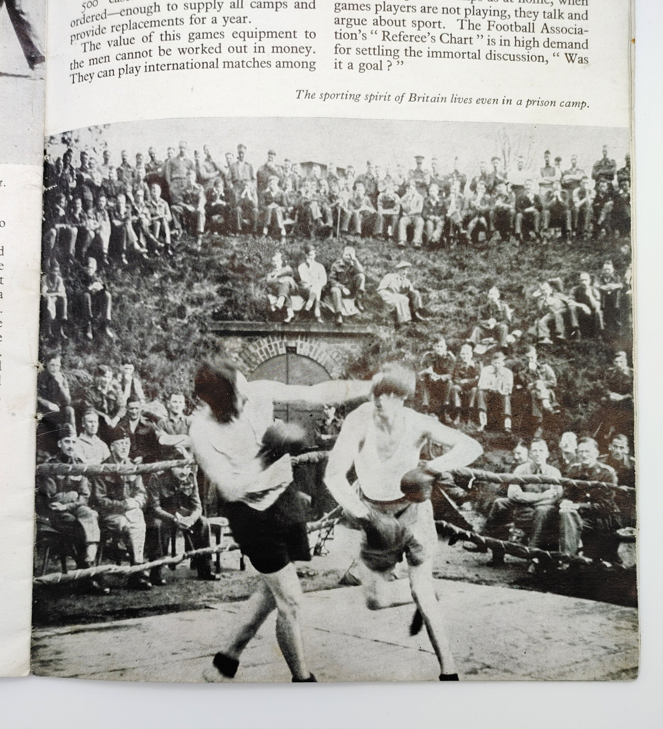 Photographic illustration of a POW boxing match during World War 2 in Prisoner of War (1942)