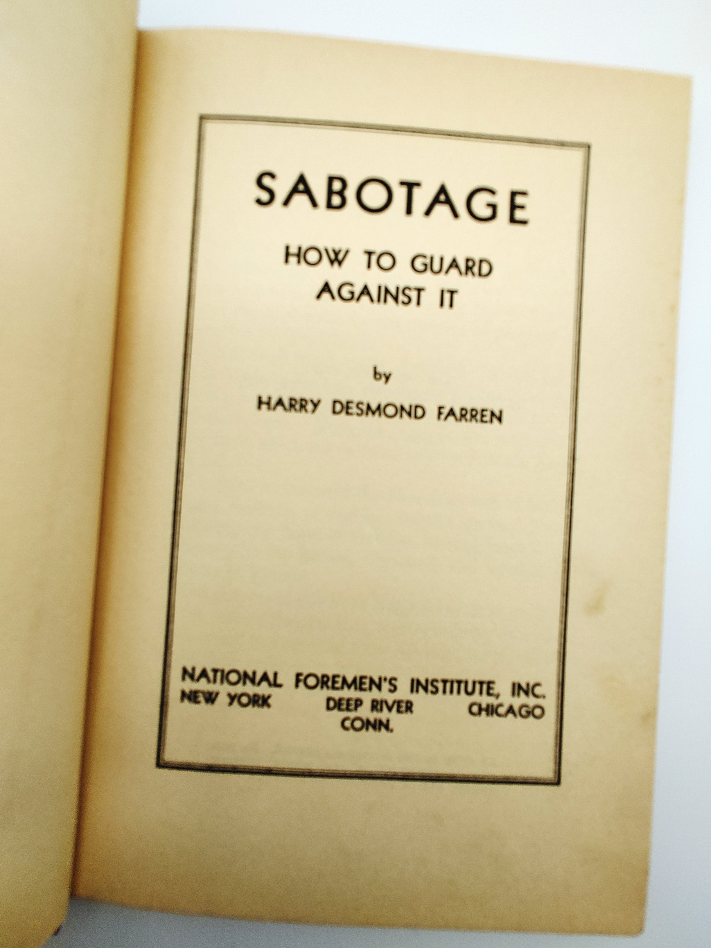 Title page of Harry Farren's Sabotage (1941)