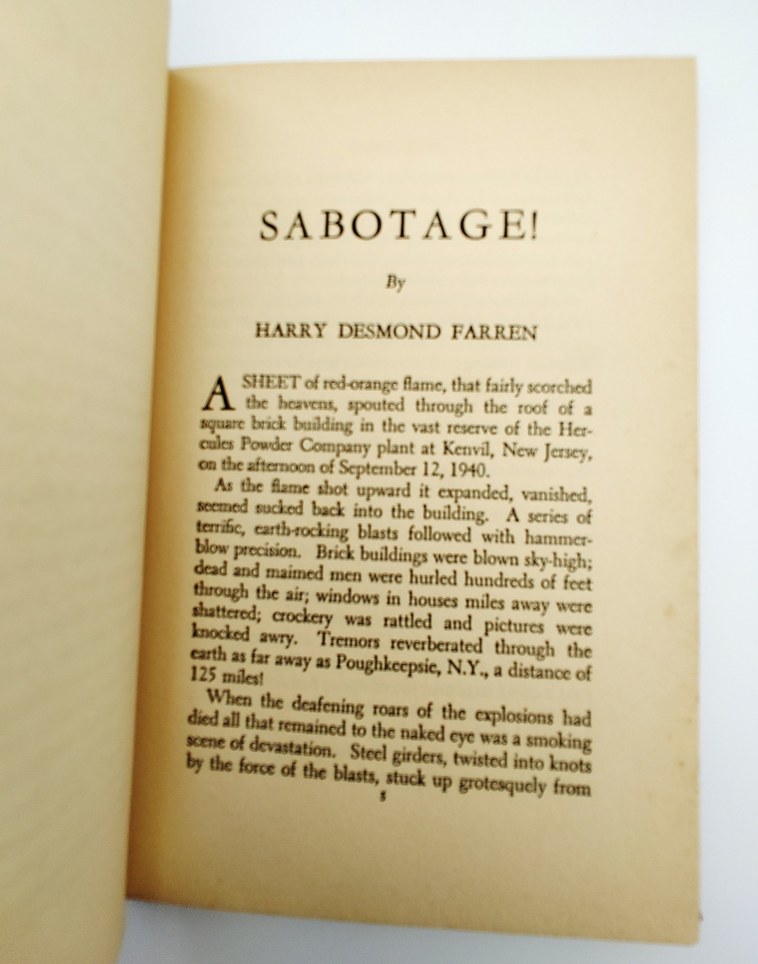 First text page of the first edition of Harry Farren's Sabotage (1941)