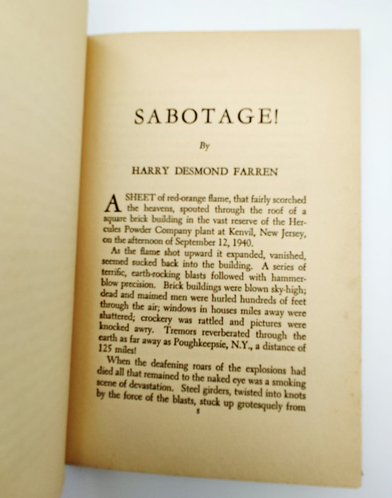 First text page of the first edition of Harry Farren's Sabotage (1941)